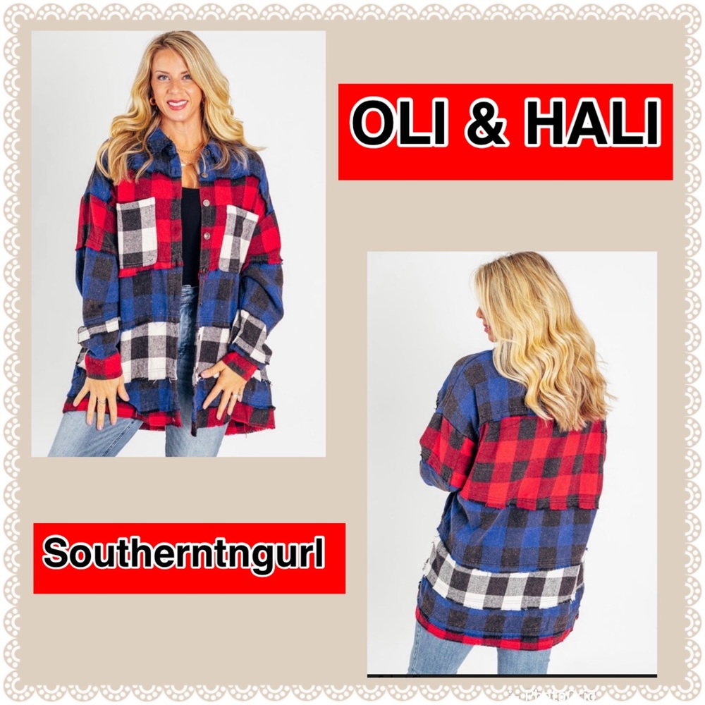 NWT OLI & HALI  Plaid Oversized Button Down Heavyweight Shacket Jacket Shirt Top